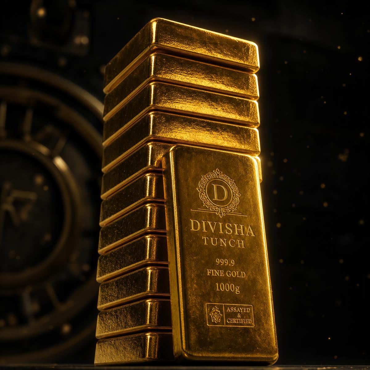 Gold bullion bars and coins — decorative brand visual