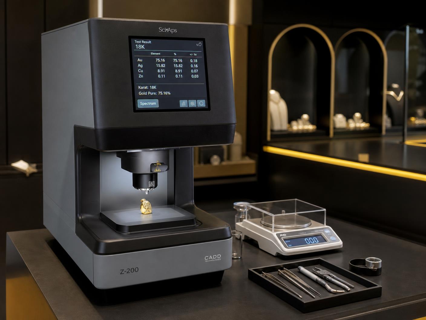 Gold purity testing machine – illustrative
